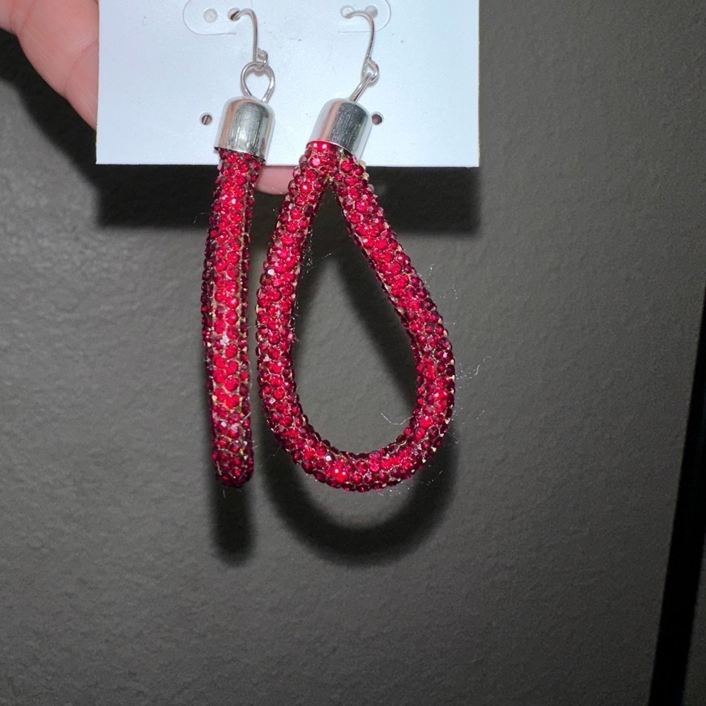 Red Crystal Loop Earrings - Picture 1 of 3